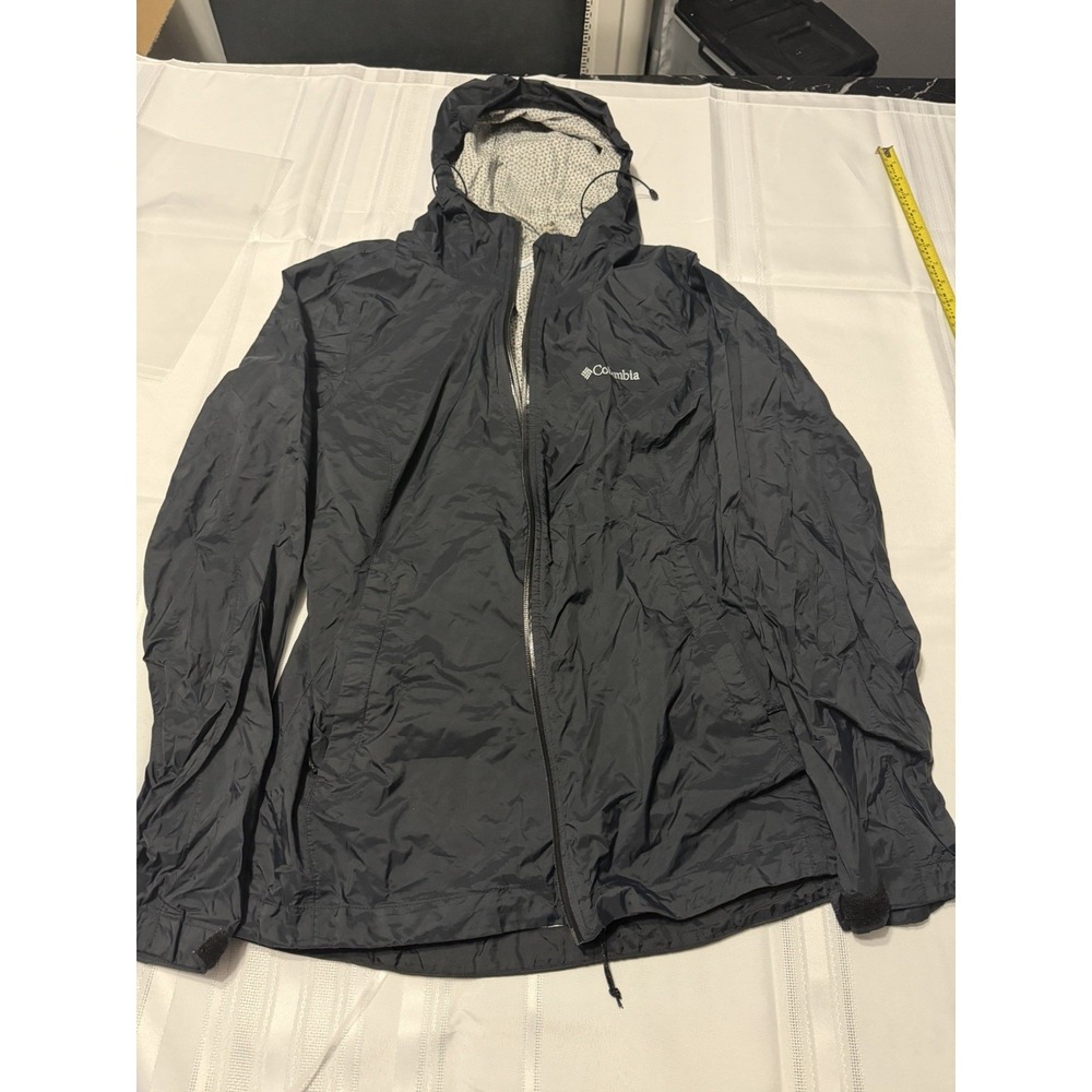 Columbia Mens Black Hooded Windbreaker Jacket Full Zip Shell Size Medium 1562691